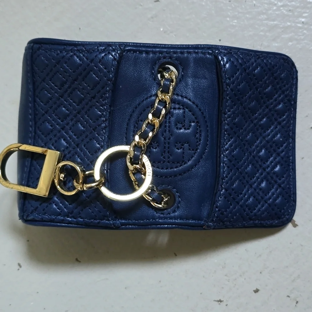 Tory Burch Blue Leather Quilted Mini Purse Charm Keychain